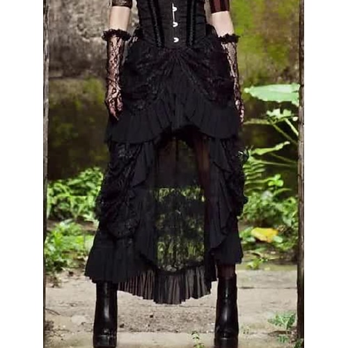 Punk Gothic Steampunk Rock Spitze Einfarbig Kostüm Damen Fantasie Steampunk Halloween Karneval Party / Abend Erwachsene Rock Image