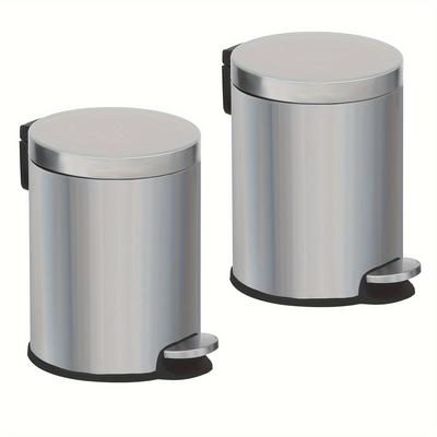 TEMU Bathroom Trash Can 6 Liter/1.6 Gallon Small Garbage Can Stainless Steel With Lid/step Pedal, Round Garbage Bin Removable Inner Bucket Waste Basket For Kitchen Office