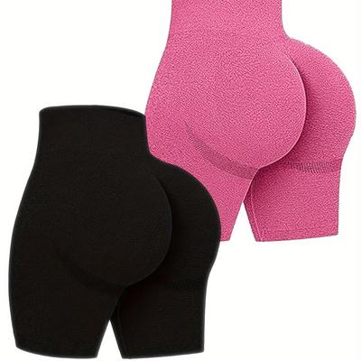 TEMU 2pcs High Waist Workout Shorts Butt Lifting Tummy Control Ruched Booty Smile Yoga Short Pants For Women