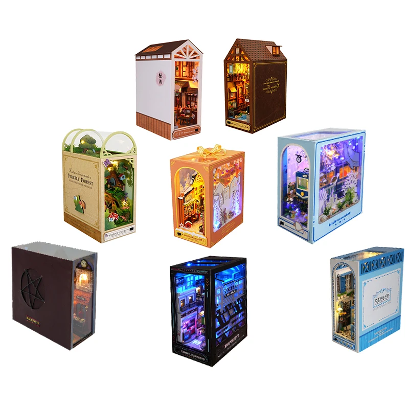 DIY Mini 3D-Puzzle Holz-Puppenhaus-Set Buchnischen-Bausatz Montage-Bausatz Bücherregal-Puppenhäuser Spielzeug für Weihnachtsgeschenke Image