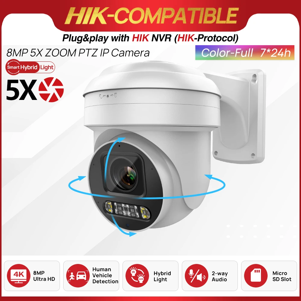 Sommer Verkauf Hik vision kompatibel 8mp Color vu Ptz IP-Kamera 5x Zoom Hybrid Licht 2-Wege-Audio SD-Karte Steckplatz Netzwerk CCTV-Kamera Image