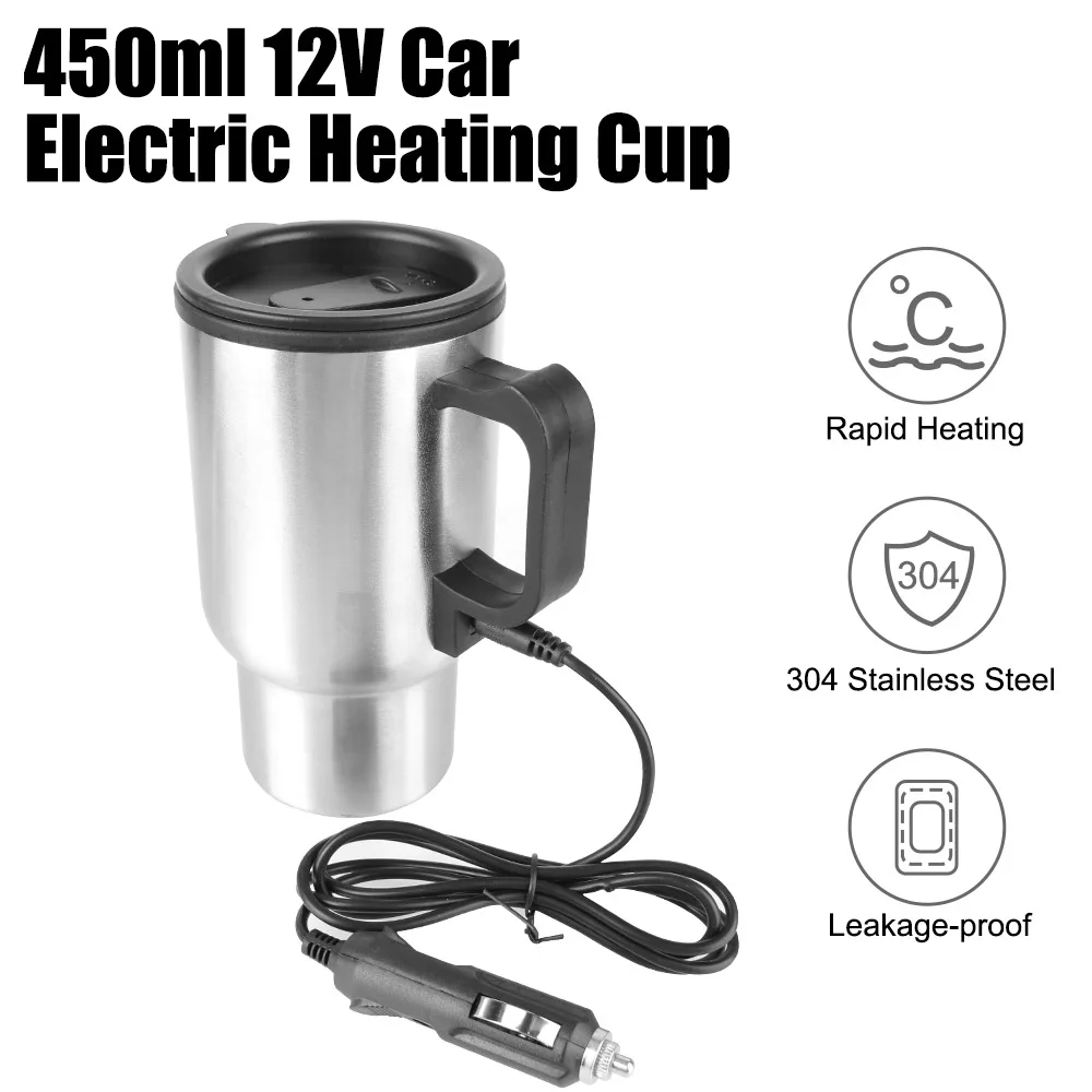 Camping Reise kessel elektrische Heizung Auto Wasserkocher Edelstahl Wasser Kaffee Milch Thermo becher Fahrzeug Heiz becher 12v 450ml Image