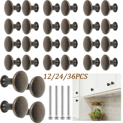 12/24/36PCS Antique Drawer Knobs, Bronze Cabinet Door Pull Knobs Furniture Hardware Alloy Dresser Knob Single Hole Drawer Handle