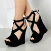 ZHIMA Frauen Sandalen Plattform Keile Knöchelriemen Offene spitze Faux Wildleder Schuhe Spitze Höhe Erhöhen Schuhe Frau Große Größe 39 41 44 48