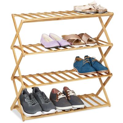 Faltbares Schuhregal, 4 Ebenen, 12 Paar Schuhe, Zuhause & Camping, Bambus Schuhständer, hbt Image