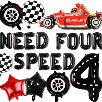 LaVenty Need Four Speed Birthday Decoration Need Four Speed Balloons Backdrop Racing Car 4th