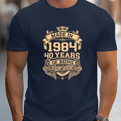 TEMU Vintage 1984 Graphic Tee For Men, Comfy Round Neck Short Sleeve Summer Casual T-shirt, Men's Clothing Image