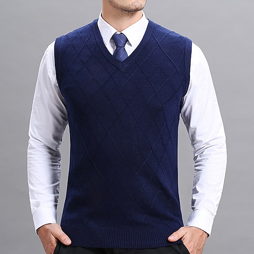 Per uomo Gilet maglione Maglione da abito Maglione di lana Pullover Maglione Maglia Lavorato a maglia A quadri A V Moda Stile vintage Abbigliamento Autunno Inverno Blu marino Grigio chiaro S M L