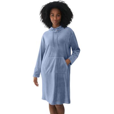 Plus Size Women's Hooded Velour Lounge Dress by ellos in Pale Indigo (Size 10/12)