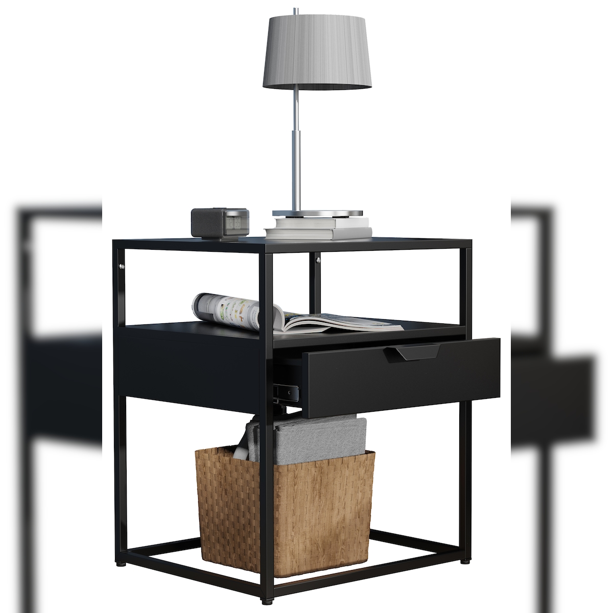 VCM Nachttisch Flokas Schwarz H. 55 x B. 45 x T. 40 cm Image