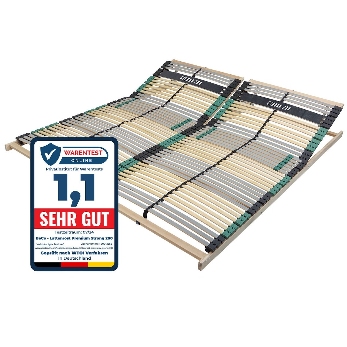 Sleepneo Lattenrost 180x200 PREMIUM STRONG 200 aus Buchenholz (2x Lattenrost 90x200), Kopfteil verstellbar, mit 42 Latten, Made in Germany, bis 200Kg Image