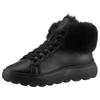 Winterboots GEOX "D SPHERICA", Damen, Gr. 39, schwarz, Leder, Fellimitat, unifarben, sportlich, Schuhe, High Top Sneaker, Schnürboots, Winterboots mit Plateausohle