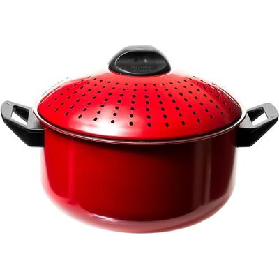 High-Quality Red Pasta Pot with Strainer Lid Set of 2