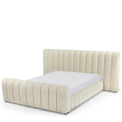 Bett SNOW 160x200 - Bett 160x200, Bouclé Stoff in Oatmeal Weiß & Holz