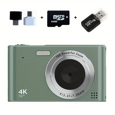 TEMU 48mp 4k Hd Digital Camera With 16x Digital , Usb Charging And 2.4-inch Lcd, Rechargeable Photography Camera For Vlogging And Beginners, Comes With 64g Memory Card - Perfect Christmas Gift