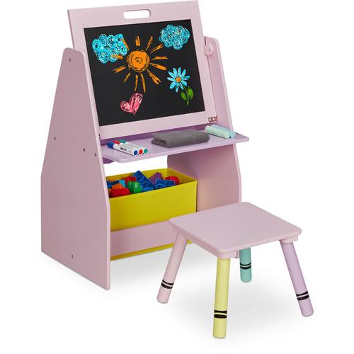 Kinderregal mit Tafel, Spielzeugregal mit 2 Fächern & Stoffbox, hbt: 84x52x45 cm, Spieltafel mit