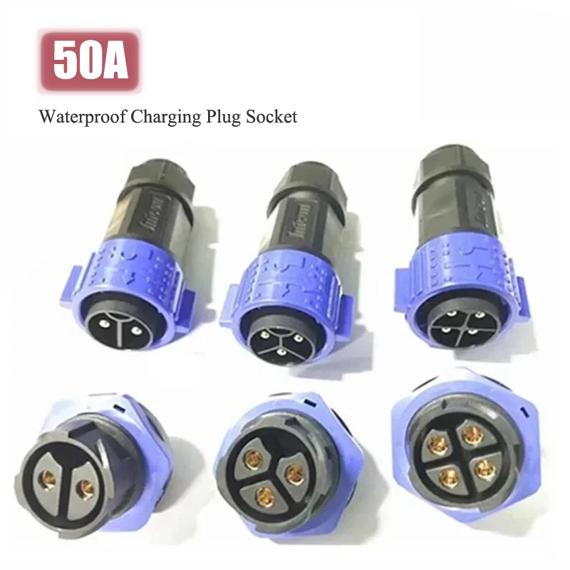 Wasserdichter M25 50A elektrischer Kabelstecker 500 V IP67 2 3 4 Pin selbstsichernder E-Bike-Ladestrom-Luftfahrt-Panel-Buchsenstecker Image