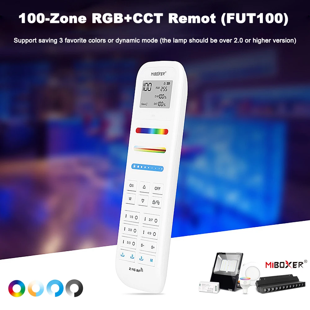 Miboxer fut100 2,4 ghz 100-Zonen-Gruppe rgbcct touch fernbedienung für einfarbige cct rgb rgbw rgb cct lampen led strip series controller Image