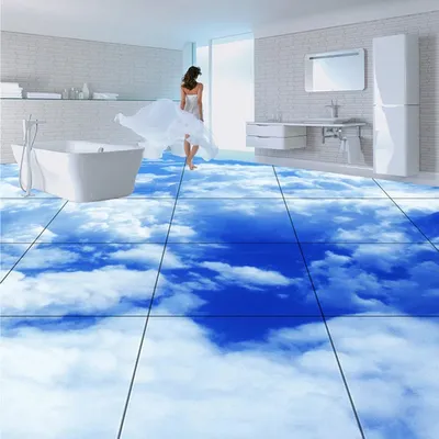 Nach 3D Boden Tapete Moderne Blauen Himmel Weiße Wolken Tragen Nicht-slip Wasserdicht Verdickt Selbst-adhesive PVC Boden aufkleber Wandbild Image
