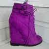 Laigzem Frauen Stiefeletten Keile High Heels Round Toe Faux Wildleder Seite Reiß verschluss kurze Stiefeletten Damenschuhe Frau Größe 38 45 48 52