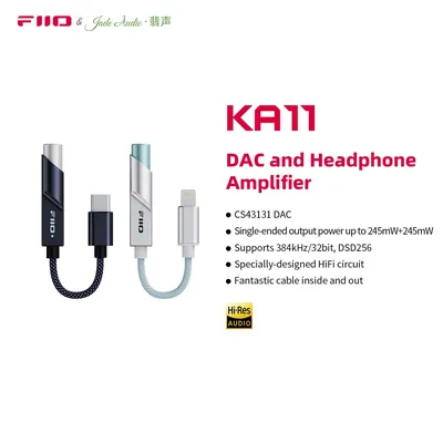 FiiO KA11 Type C/Lightning to 3.5mm Audio Adapter 32bit/384KHz, USB Dongle HiFi DAC Amplifier for