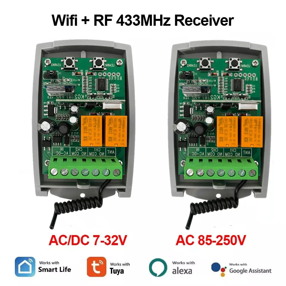 Tuya WIFI Garage Türöffner Tor Empfänger 2ch 433 mhz 433,92 mhz Universal Feste Rolling Code Multi Marke Controller schalter Image