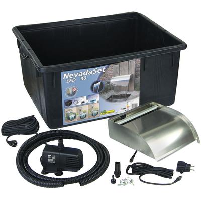 UBBINK Wasserfall "Nevada Set 30 - LED" Wasserspiele Komplettset mit Pumpe und Anschlussmaterial silberfarben (silber)