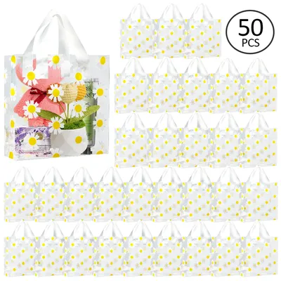 50pcs Clear Gift Bags, Daisy Gift Bags PVC, Clothes Bags, Holiday Birthday Party Gifts, Shopping