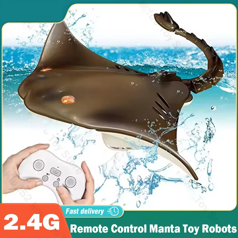 Fernbedienung Hai Spielzeug Roboter RC Tiere Manta 2,4G Elektrische Haie Kinder Kinder Spielzeug für Jungen Schwimmbad Wasser boot Schiff Image