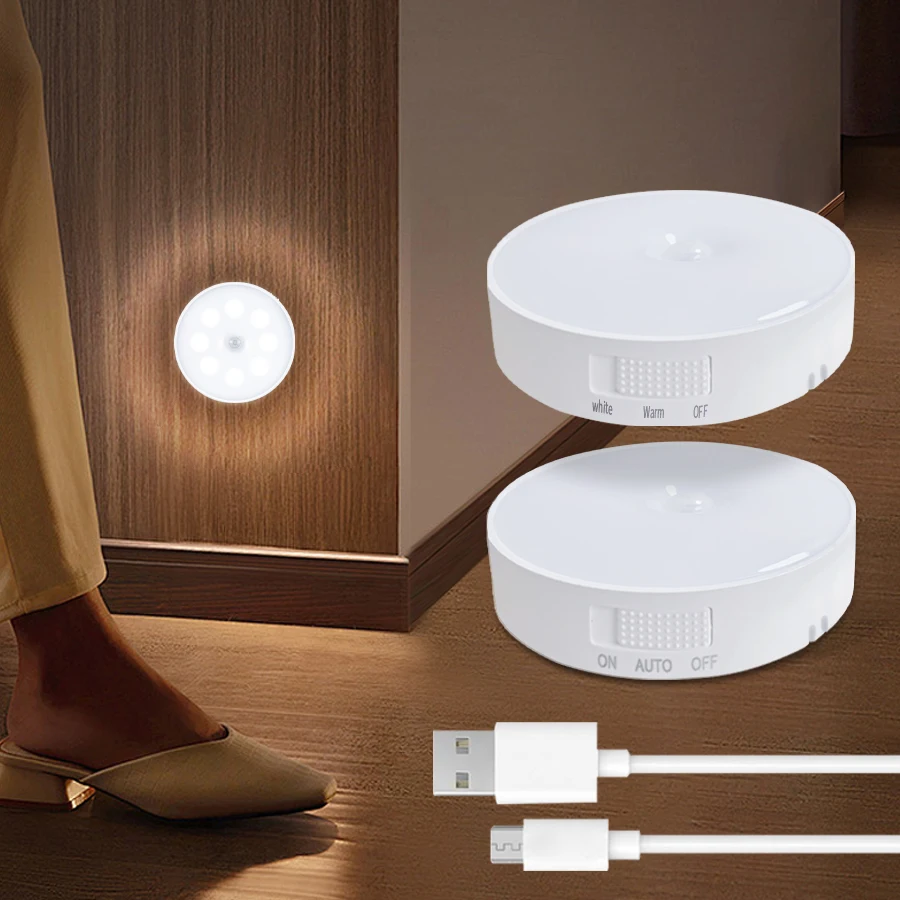 PIR Motion Sensor LED Nachtlicht USB Aufladbare Schlafzimmer Nacht Lampe Küche Schrank Garderobe Lampe Treppen Flur Schrank Lichter