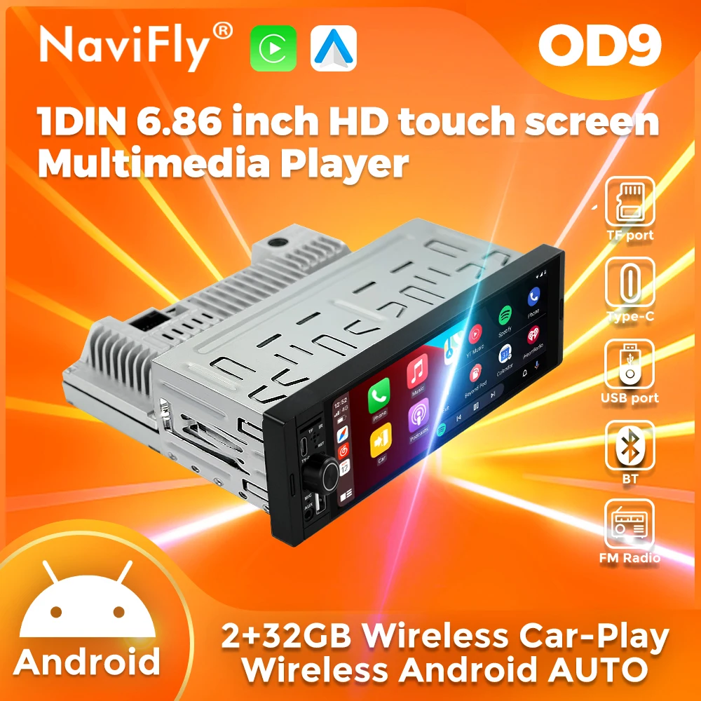 Navifly 2G+32G Universal 1 Din Android 6.86 Zoll HD Touchscreen Wireless CarPlay Auto Radio Multimedia Video Player GPS FM Intelligente Systeme Image