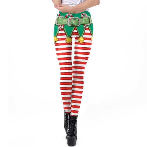 Weihnachtsmann Elf Hose Leggings Damen Weihnachten Alltagskleidung Erwachsene Weihnachten Maskerade Heiligabend Weihnachten Party Hose Image