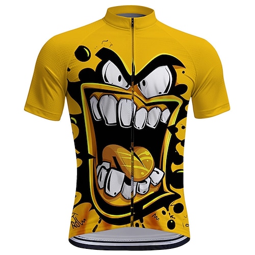Herren Radtrikot Cartoon Kurzarm Fahhrad T-Shirt Oberteil mit 3 Gesäßtaschen Mountainbike MTB Straßenradsport Schnelltrocknend Frontreißverschluss Feuchtigkeitsableitend Sport Gelb Blau Purpur Image