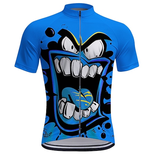 Herren Radtrikot Cartoon Kurzarm Fahhrad T-Shirt Oberteil mit 3 Gesäßtaschen Mountainbike MTB Straßenradsport Schnelltrocknend Frontreißverschluss Feuchtigkeitsableitend Sport Gelb Blau Purpur Image