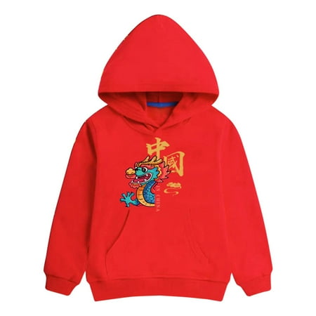 Otqutp Baby O Neck Sweatshirt Children s Spring Festival Hoodie New Year Wear Red Foreign New Year Greetings Child Tops Fall Winter Baby Clothes(F 4-5 Years)