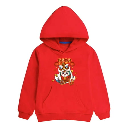 Otqutp Baby O Neck Sweatshirt Children s Spring Festival Hoodie New Year Wear Red Foreign New Year Greetings Child Tops Fall Winter Baby Clothes(H 5-6 Years)