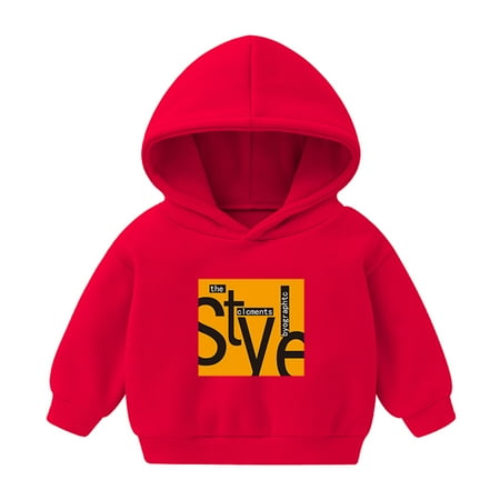 Otqutp Baby Soft Round Neck Autumn Tops Girls Hoodie Boys Sweatshirt Toddler Pullover Letter Girls Tops Pullover Crewneck Activewear Pullover Shirt Fall Clothes(Red 5-6 Years)