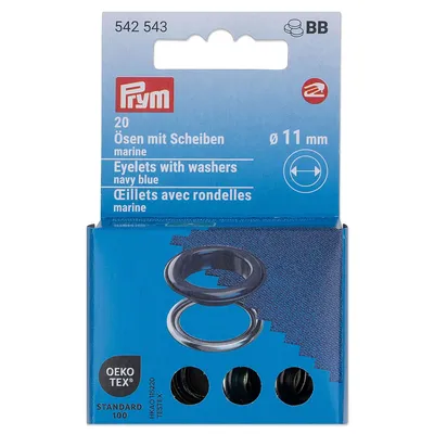 Prym Nähfrei-Ösen mit Scheiben, Größe: 11 mm Ø, Farbe: marine, Inhalt: 20 Stück Image