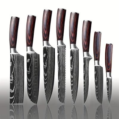 TEMU 8-pieces Knife Set Japanese Steel Chef Knives Set Stainless Steel Cutlery Culinary Kitchen Knives Paring Santoku Slicing Cooking Knives