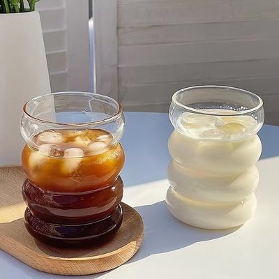 TEMU 2pcs Glass Coffee Cups For Cold Drinks, High Aesthetic Water Glasses For Home Use, Summer Milk Cup - Premium Material Image