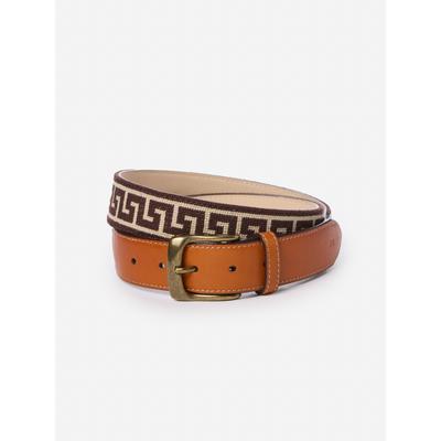 J.McLaughlin Men's Needlepoint Belt in Greek Key Dark Brown/Brown, Size 40 | Cotton/Leather