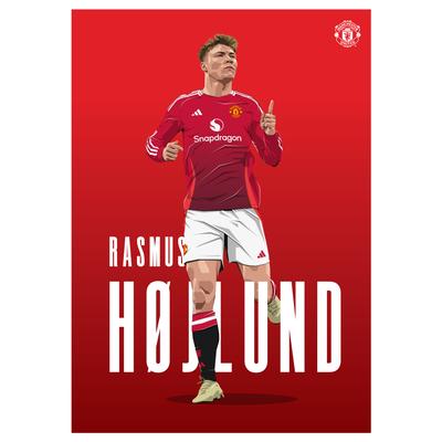 Manchester United Rasmus Hojlund 24-25 Illustrationsdruck – ungerahmt A2 Image