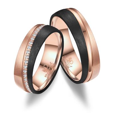 Trauring MARRYA "Carbon Ringe Trauringe Eheringe Partnerringe" Gr. 58, rosa (damen ring, schwarz, rosé), Fingerringe, Da