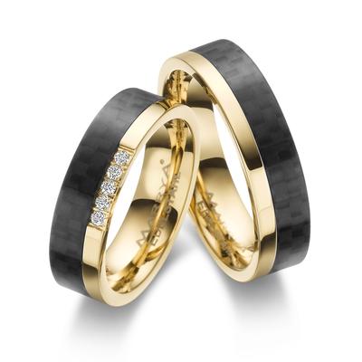 Verlobungsring MARRYA "Edelstahl Ringe Trauringe Eheringe Partnerringe" Gr. 52, schwarz (damen ring, gold, schwarz), Fin