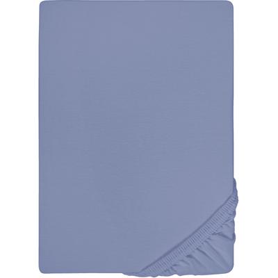Spannbettlaken BIBERNA "Thea", blau, B:180-200cm L:200-220cm, Jersey-Elasthan, Obermaterial: 97% Baumwolle, 3% Elasthan, Laken, aus Baumwolle, für Matratzen bis 25 cm Höhe, Bettlaken, Spannbetttuch Image