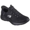 Slip-On Sneaker SKECHERS "SUMMITS", Damen, Gr. 42, schwarz, Textil, unifarben, sportlich, Schuhe Sneaker, Slipper, Freizeitschuh, Halbschuh in veganer Verarbeitung