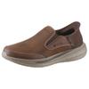 Slip-On Sneaker SKECHERS "SLADE-", Herren, Gr. 48,5, braun (dunkelbraun), Leder, Textil, casual, Schuhe, Slipper, Freizeitschuh, Halbschuh mit Goga Mat Funktion