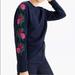 J. Crew Tops | J. Crew Cotton Floral Embroidered Crewneck Sweatshirt Navy Blue Size Medium | Color: Blue/Pink | Size: M