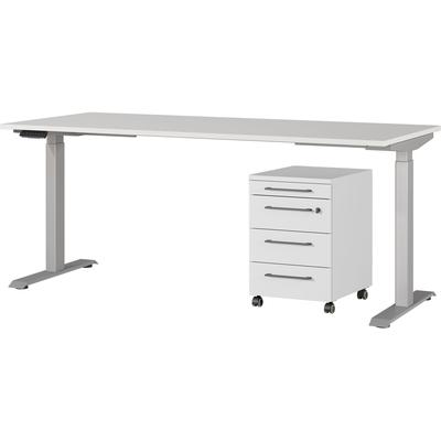 Büromöbel-Set GERMANIA "Agenda", silber (lichtgrau, silber), B:237cm H:120cm T:80cm, Spanplatte, Metall, Kunststoff, Arbeitsmöbel-Sets, Set bestehend aus höhenverstellbarem Schreibtisch und Rollcontainer Image