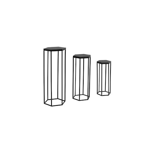 Kadima Design Massivholz und Metall Beistelltische, 3 Hexagon Tische, Modernes Design. 35x35x90 cm